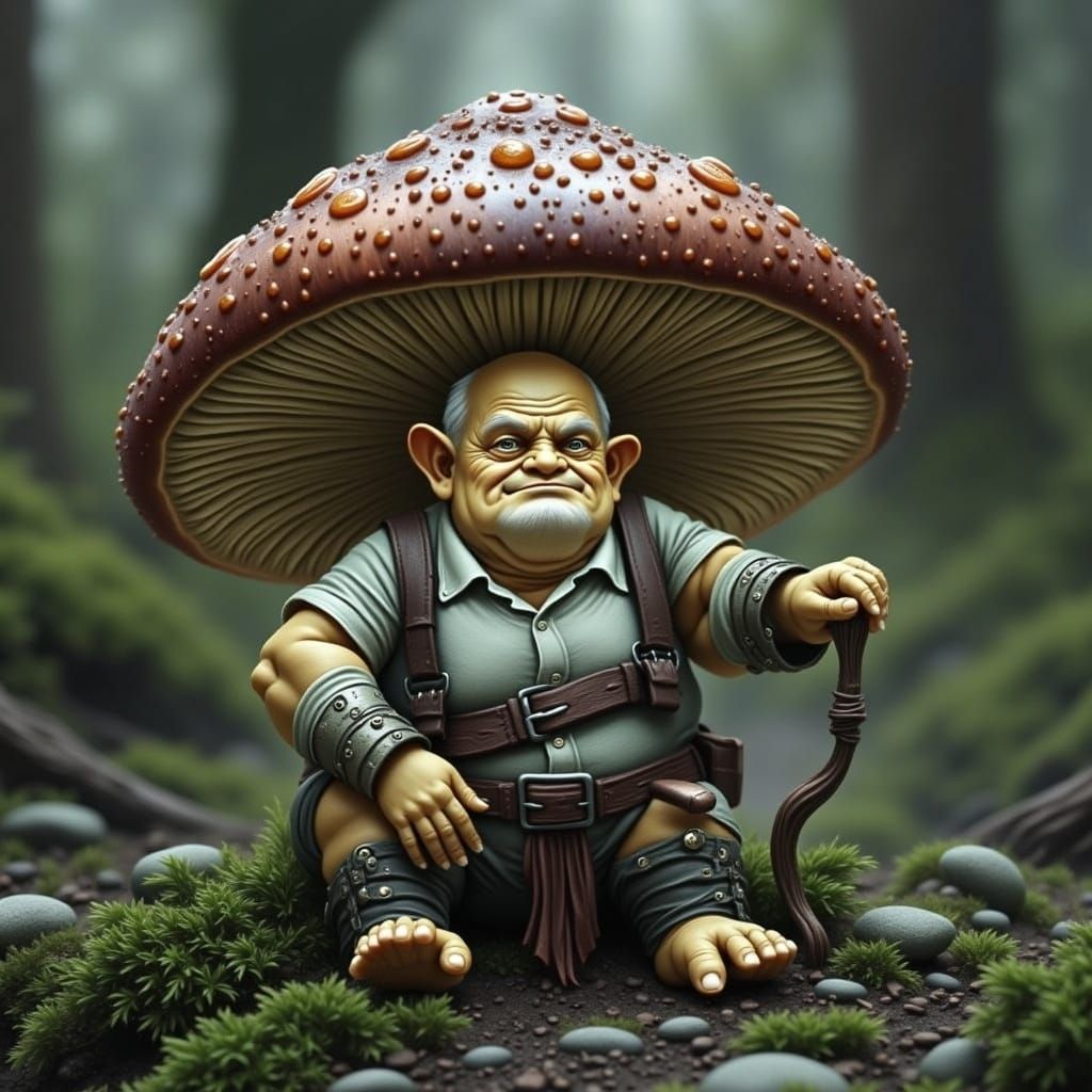 Grumpy Oyster Mushroom Warrior in Bio-Flux Style