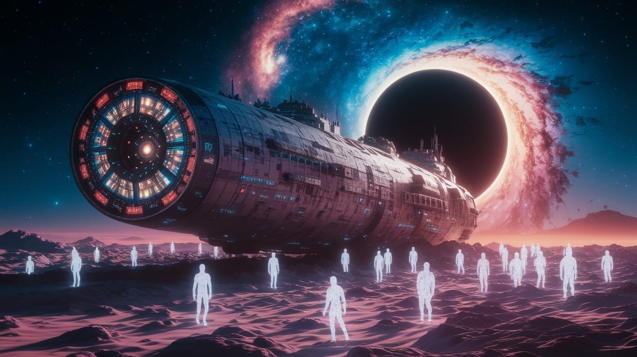 Ethereal Spacecraft Emerges from a Black Hole