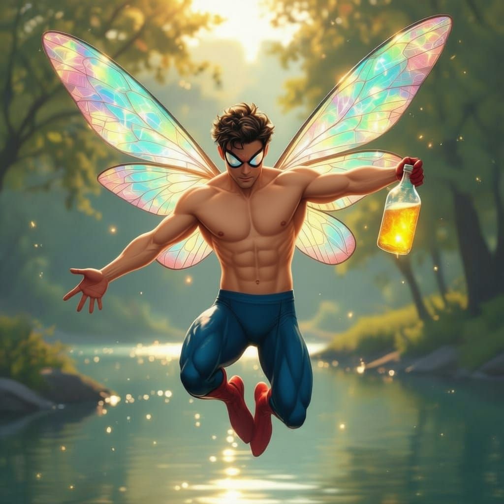 Muscular Peter Parker Sprouts Damselfly Wings Over Lake