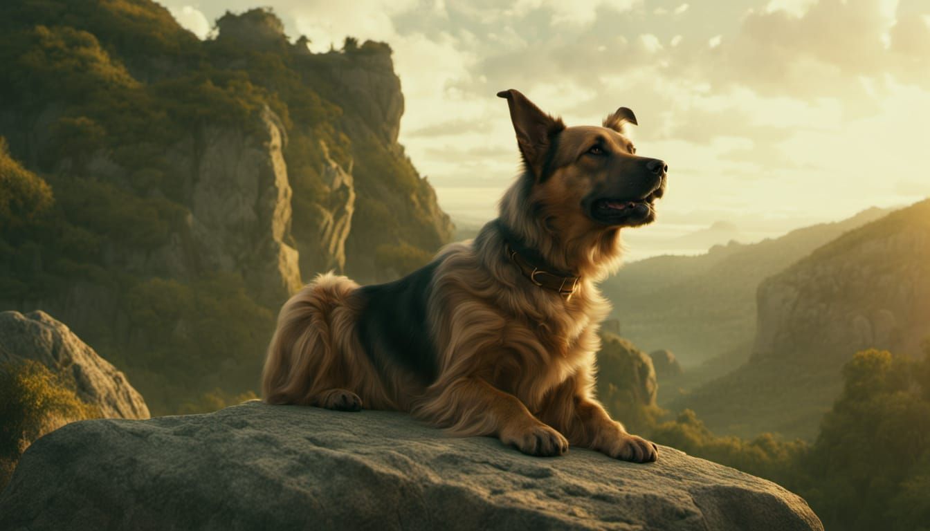 Epic Dog on Rock in Golden Hour