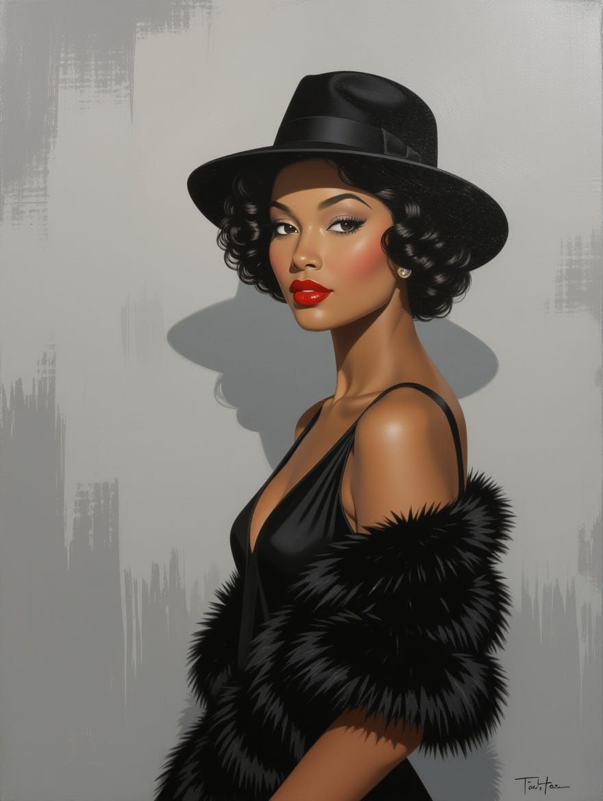 Art Deco Portrait of a Woman in Black and White