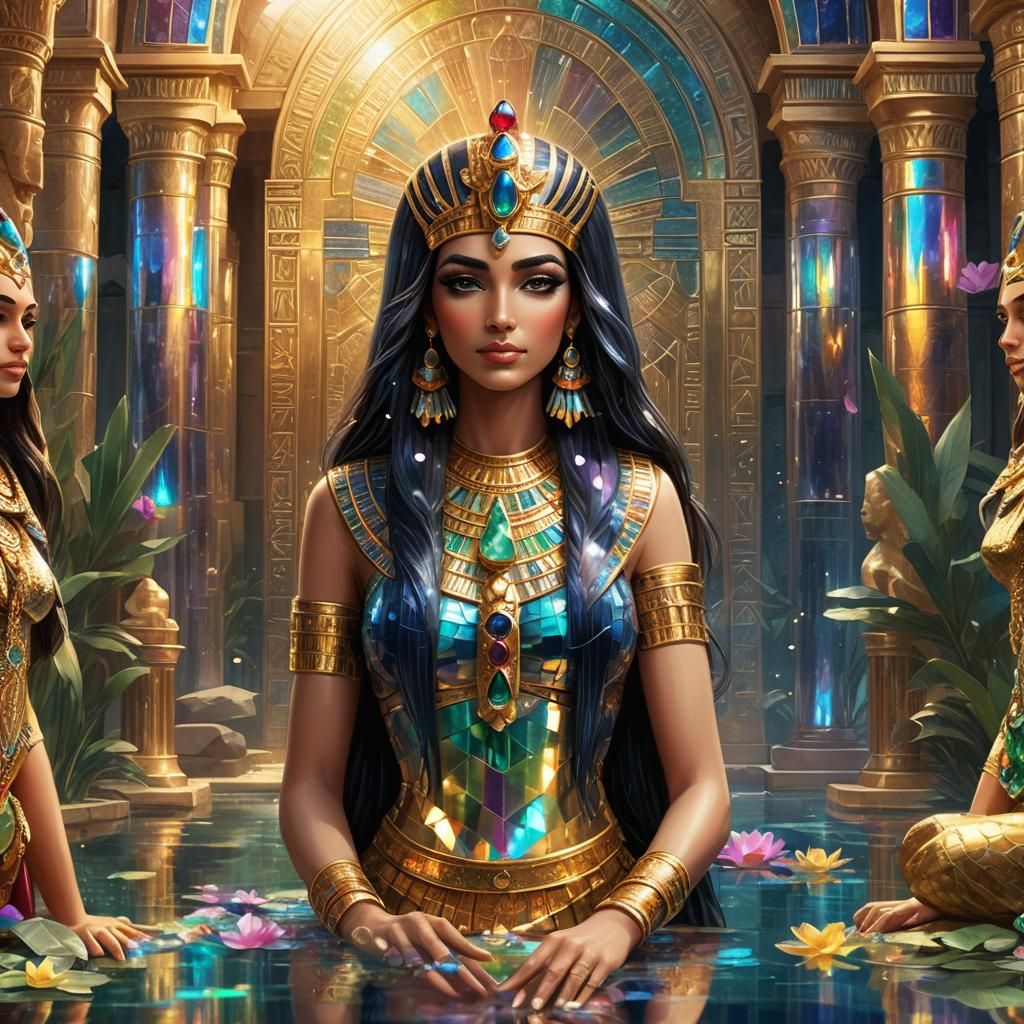 Iridescent Egyptian Goddess in Crystalline Palace
