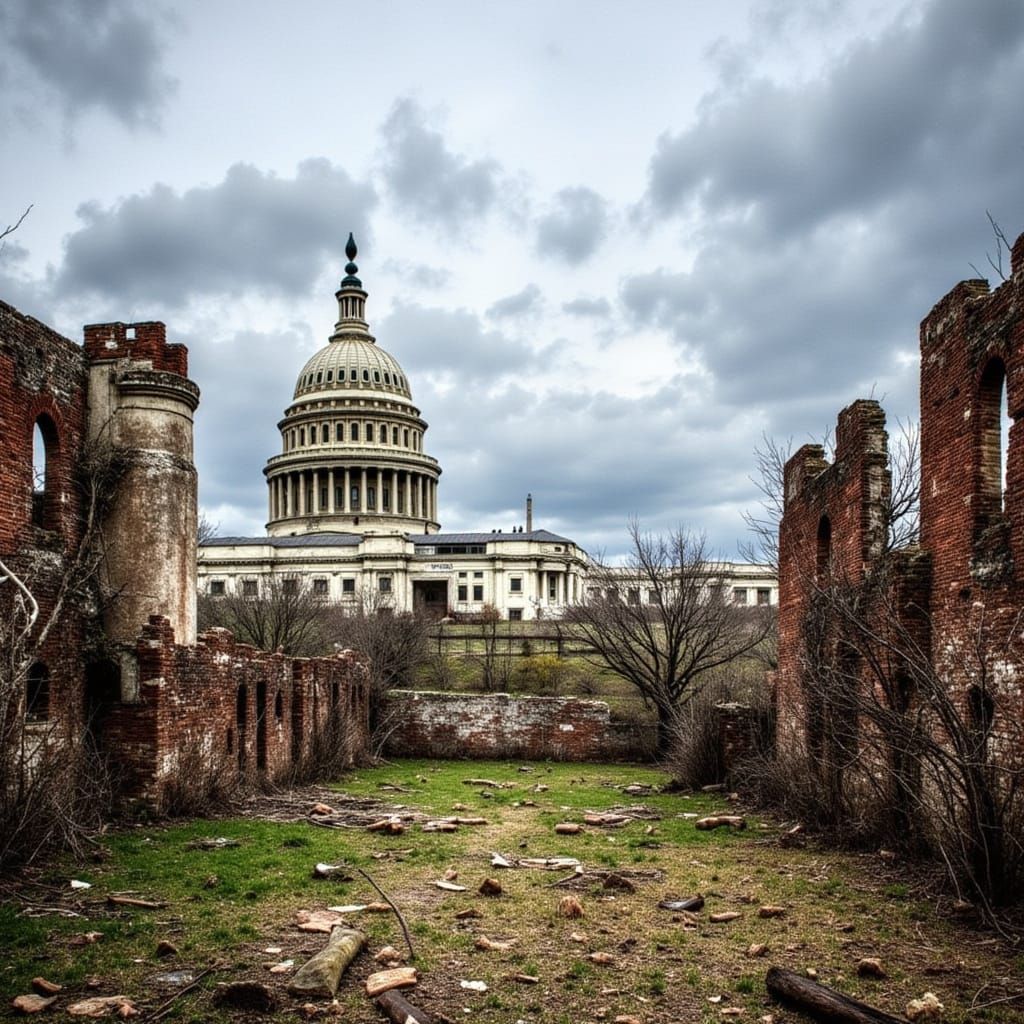 Decayed Washington DC Ruins with Capitolium