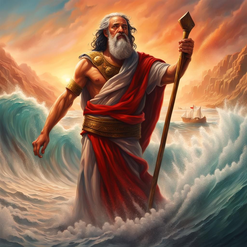 Moses Parts the Red Sea: Hyperrealistic Splash Art