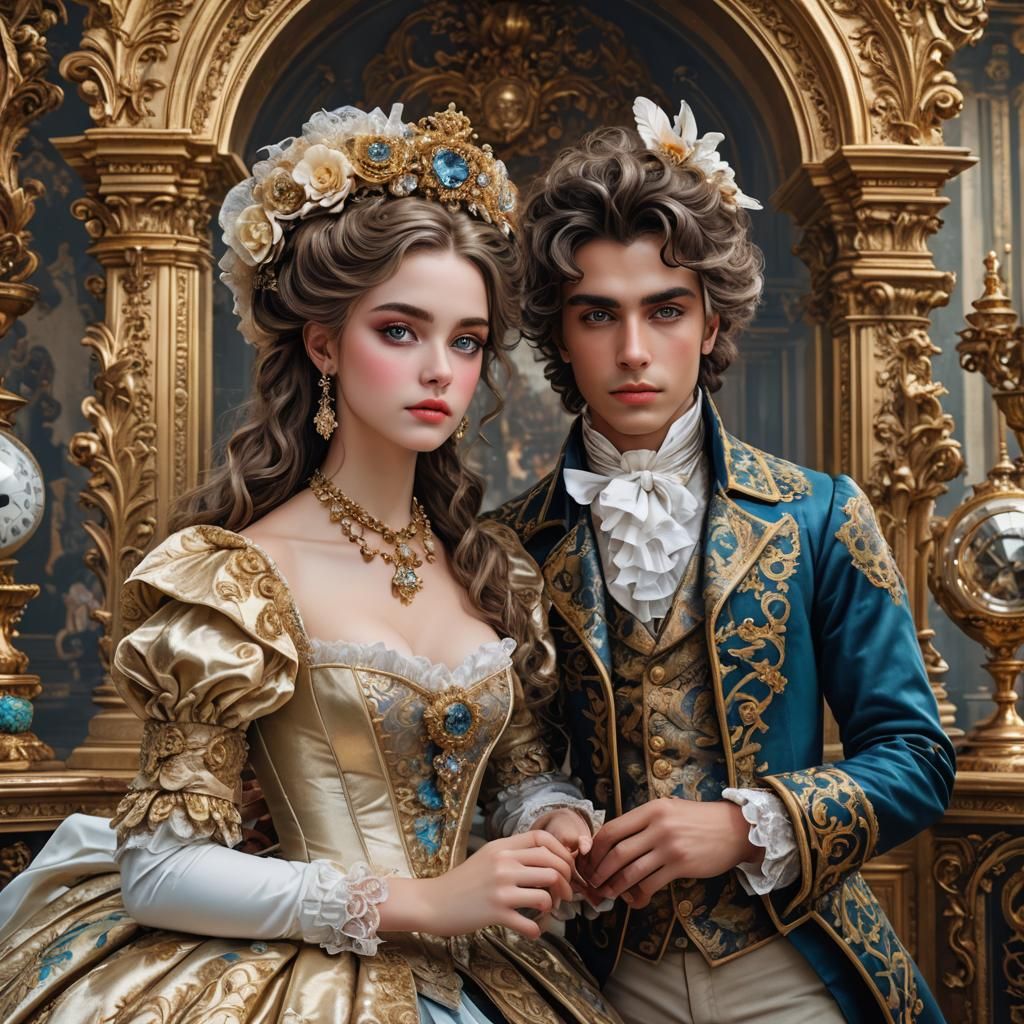 Rococo Children in Steampunk Style, Hyperrealistic 8K