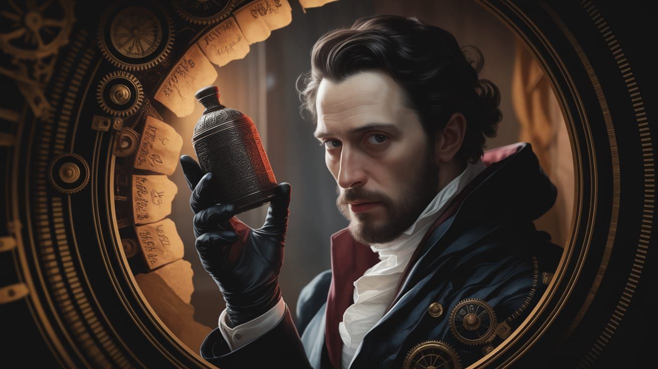 Elegant Steampunk Man with Algerian Artifact as Digital Art