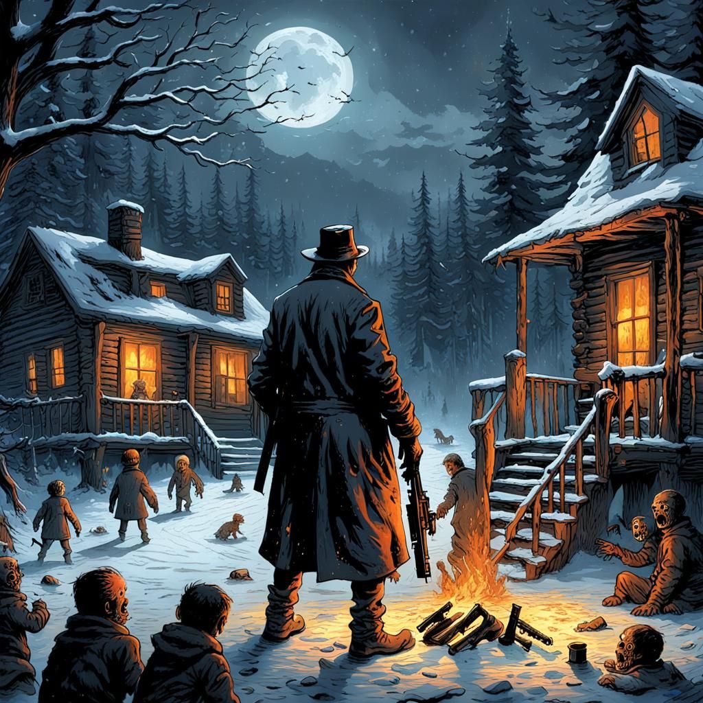 Child Defends Cabin from Zombie Horde in Winter