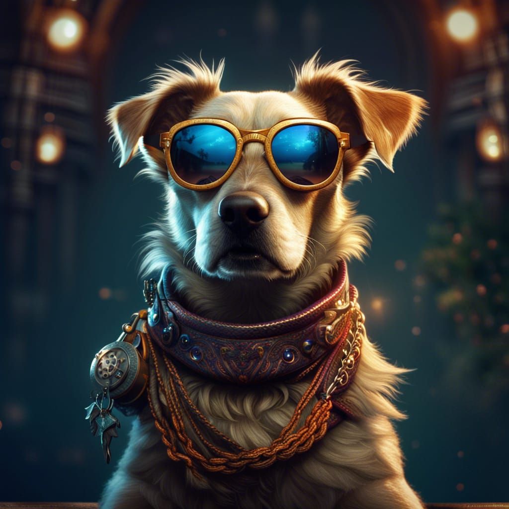 Dog Portrait with Sunglasses in Detailed Digital Art