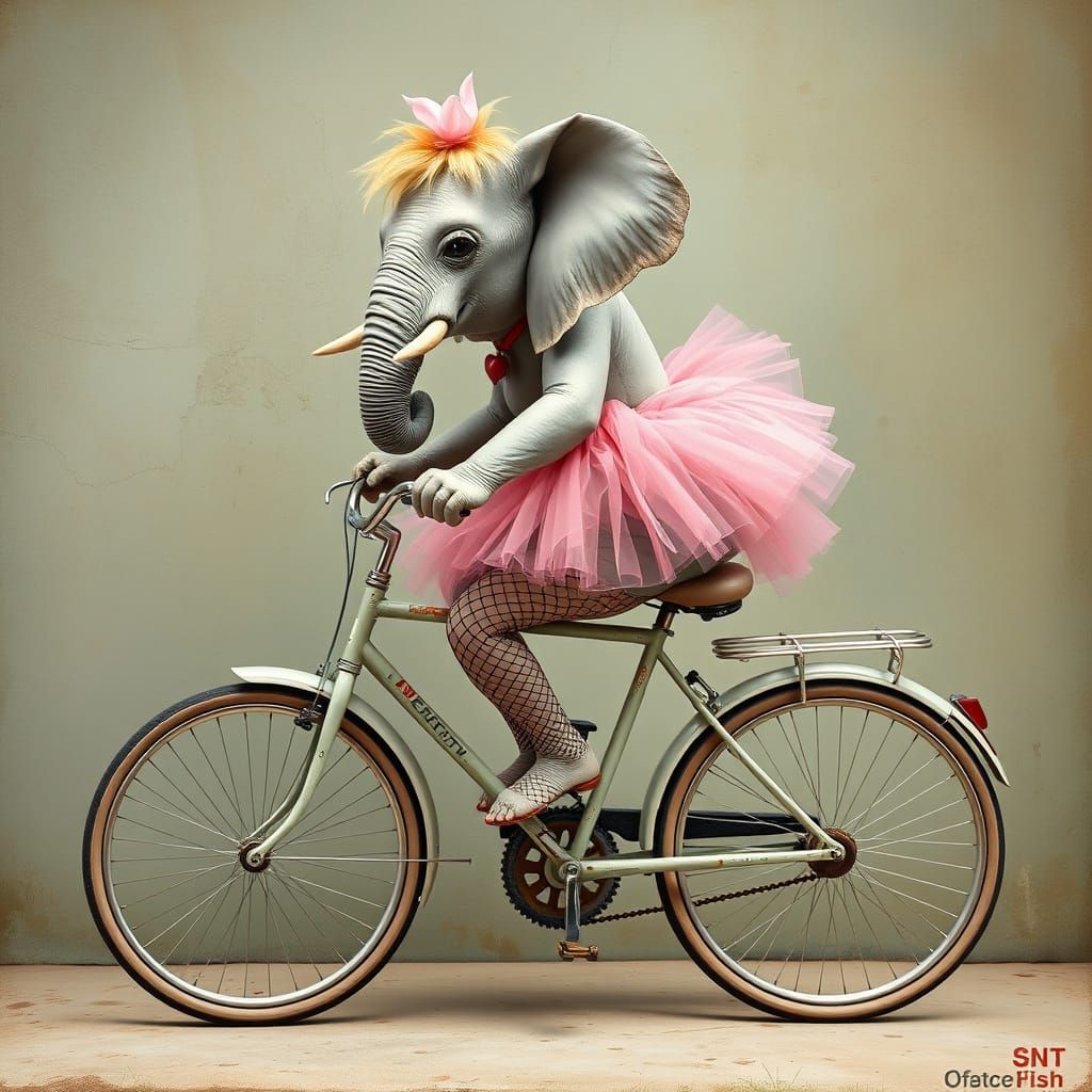 Elephant in Tutu on Bicycle: Lowbrow Art Style