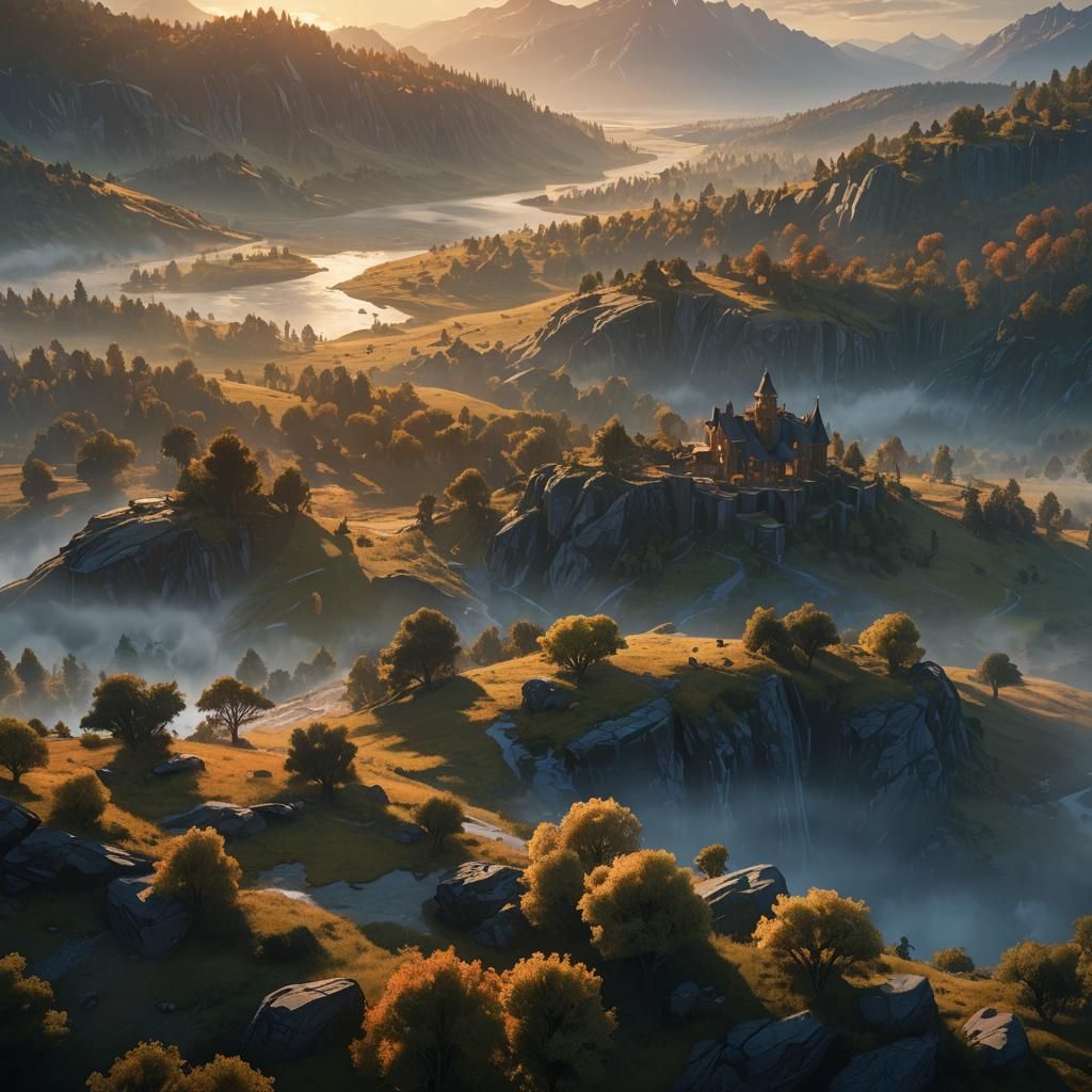 Golden Summer Sunset Landscape in Digital Painting