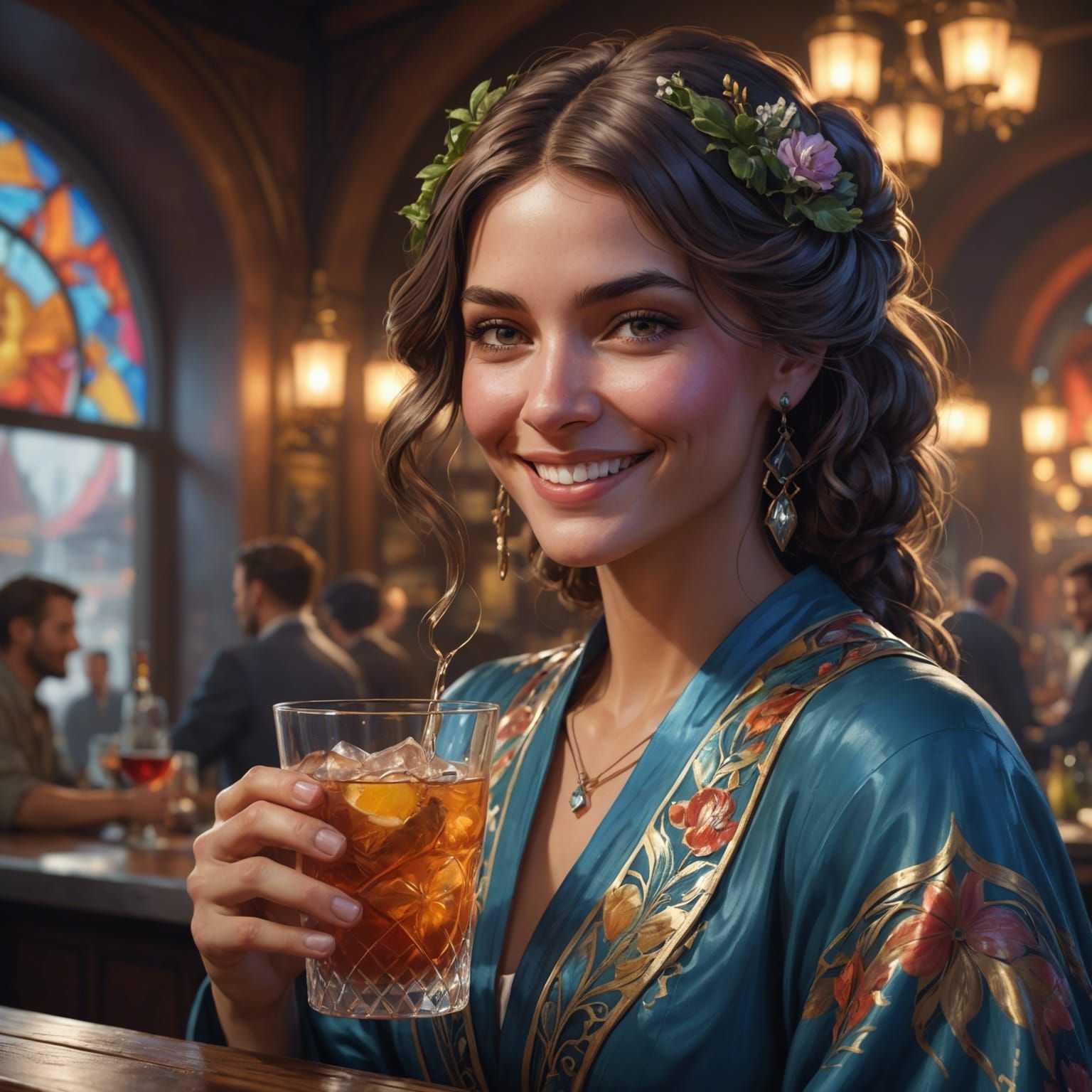 Smiling Server Portrait in Detailed Digital Art Style