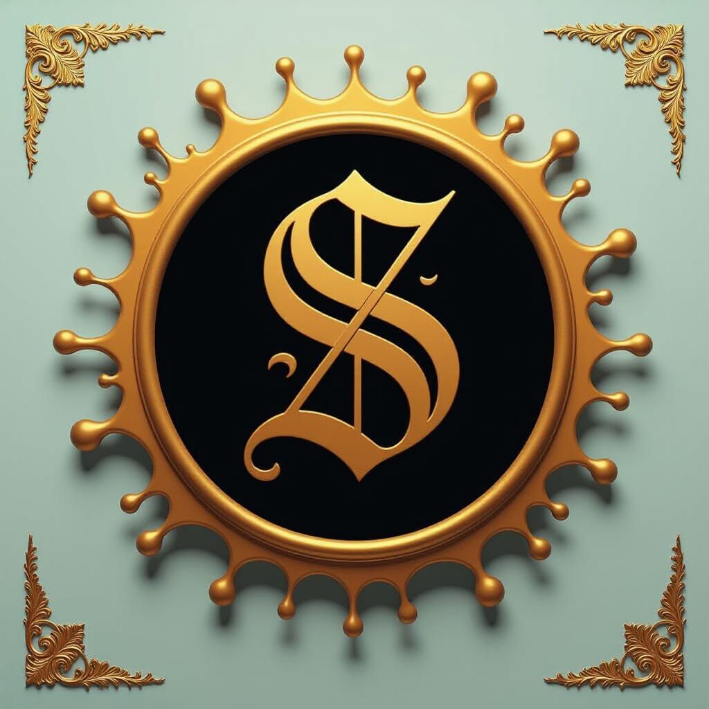 Golden Gothic Letter S on Velvet Background