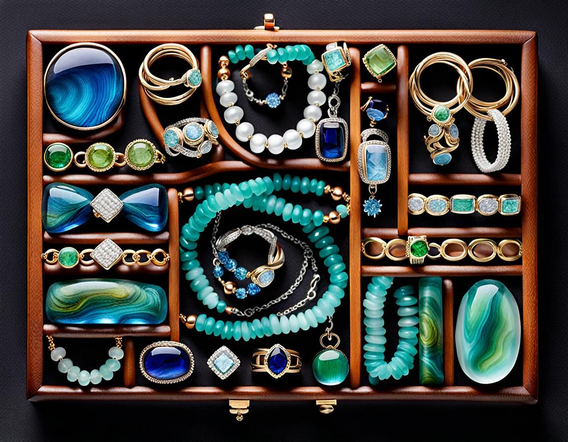 Glass Jewelry Collection in a Jewelry Box