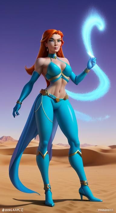 Kim Possible as Desert Genie in Ethereal Fantasy Art