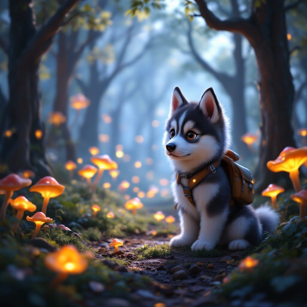 Mystical Forest Pup: Adorable Husky Mix Explores Whimsical W...