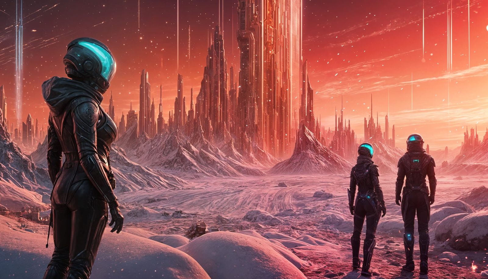 Futuristic Soldiers in Frozen Alien City