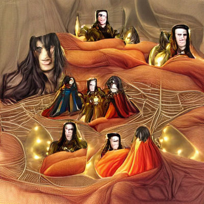 Feanor Surrounded by Balrogs: A Dark Fantasy Scene