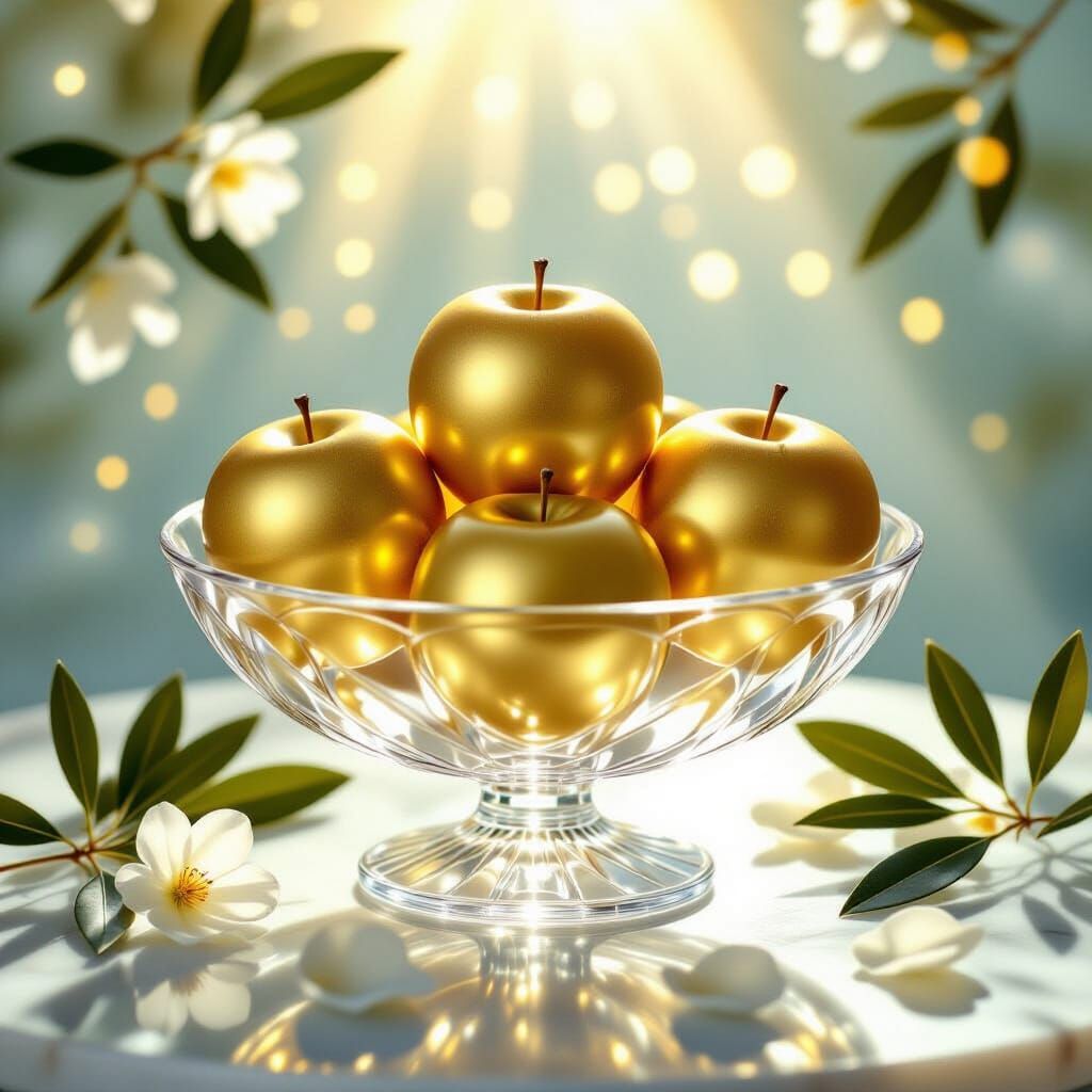 Divine Still Life of Glowing Golden Apples