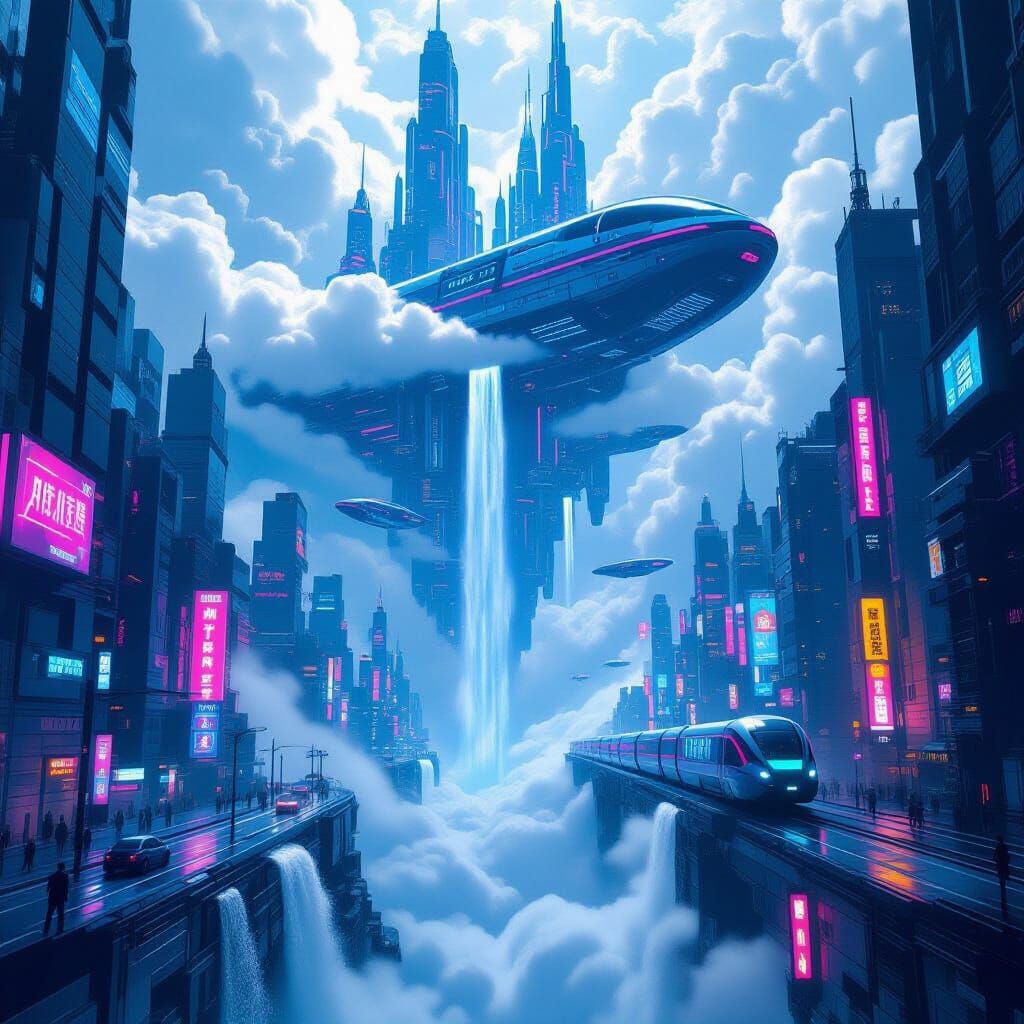 Neon Lit Upside-Down Cityscape