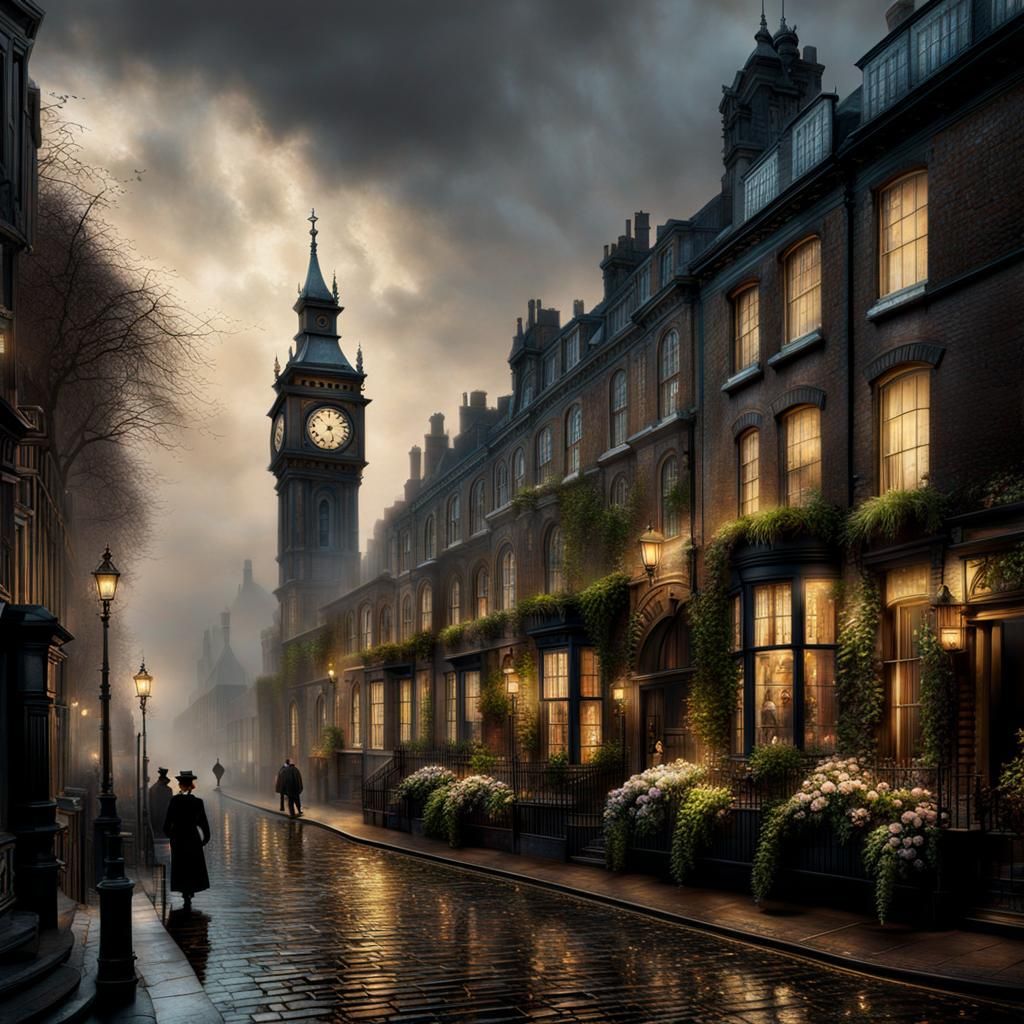 Misty London Street Scene: Hyperdetailed Digital Painting
