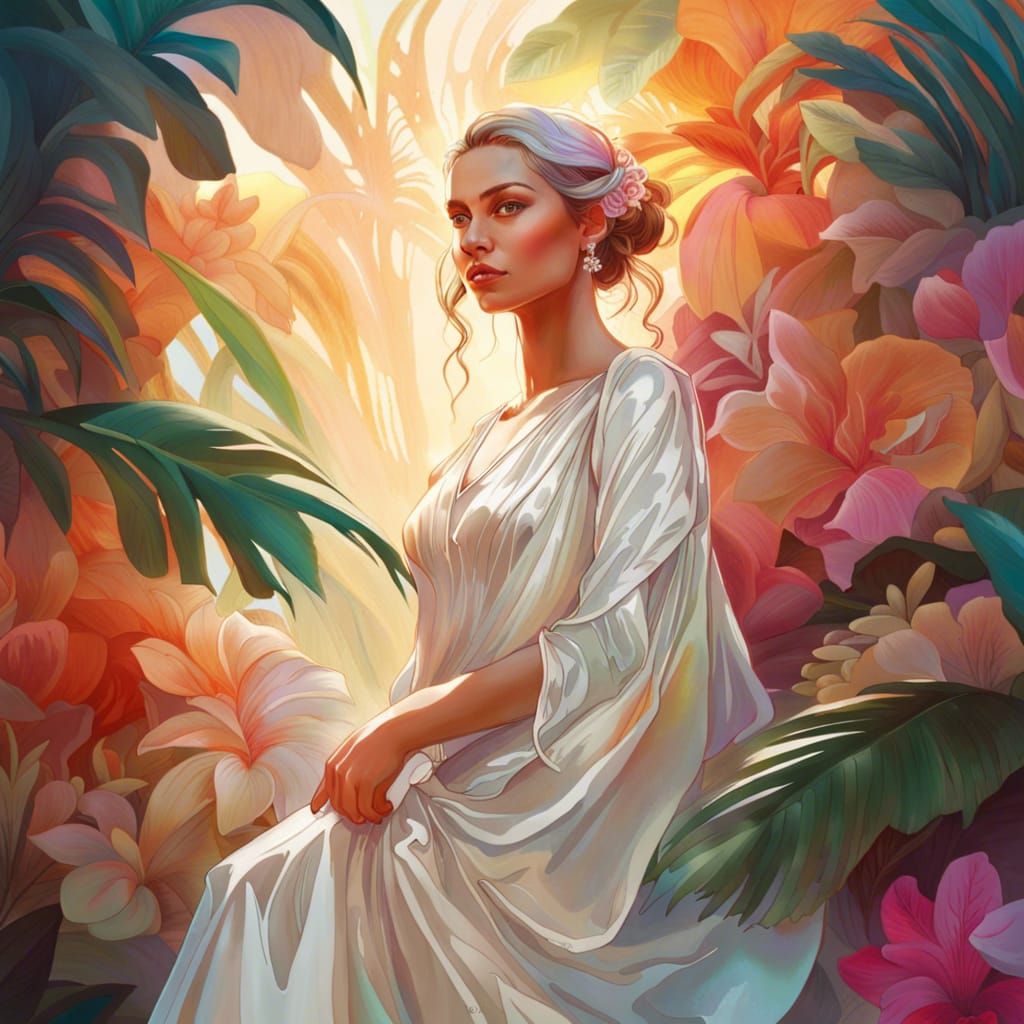 Elegant Bride Portrait with Tropical Flowers