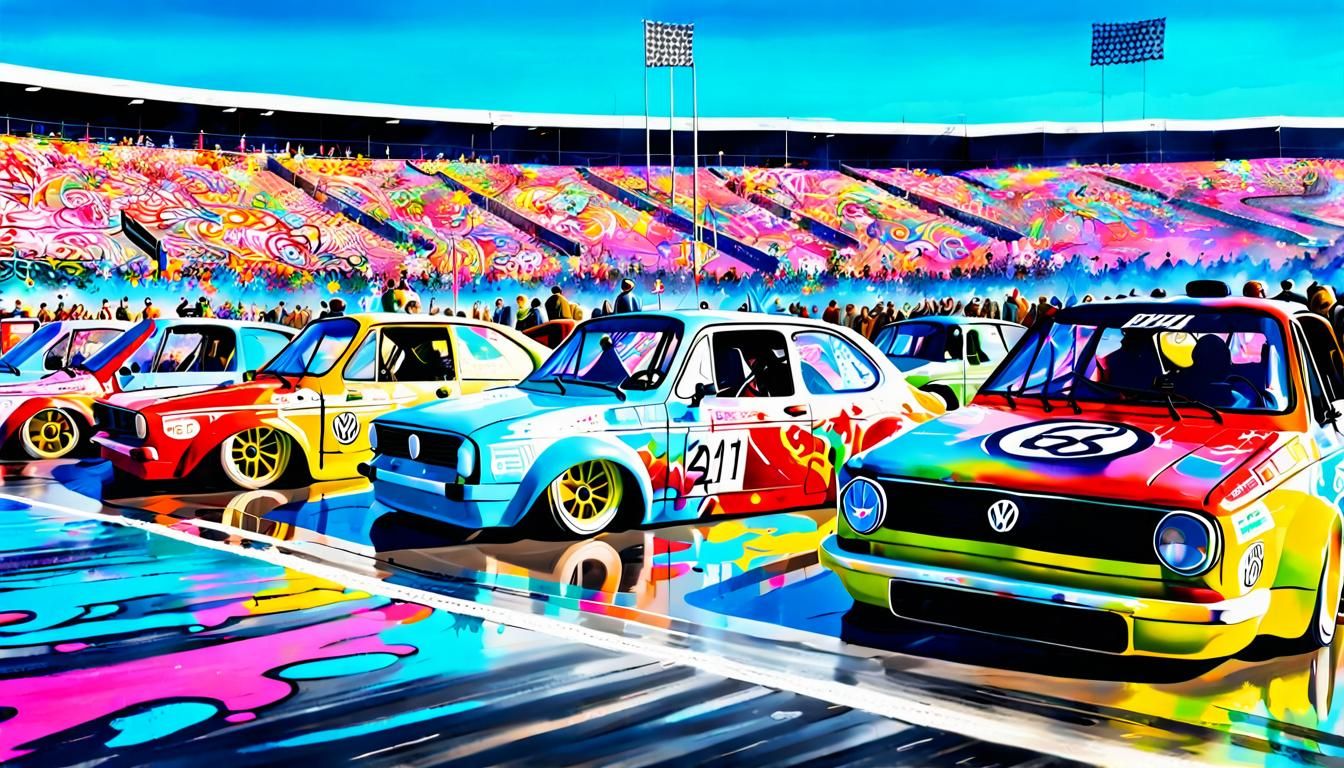 Volkswagen Race Cars in Graffiti Street Art Style