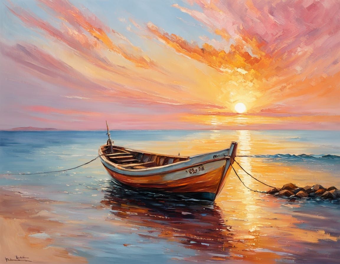 Vibrant Oil Painting of a Mediterranean Sunrise