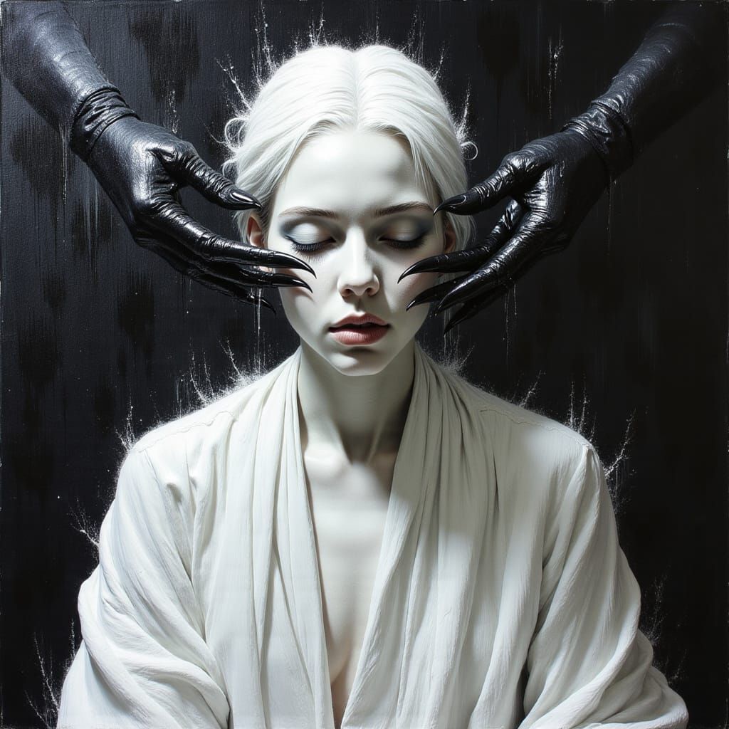 Impressionist Painting of Woman with Glowing Hair and Black ...