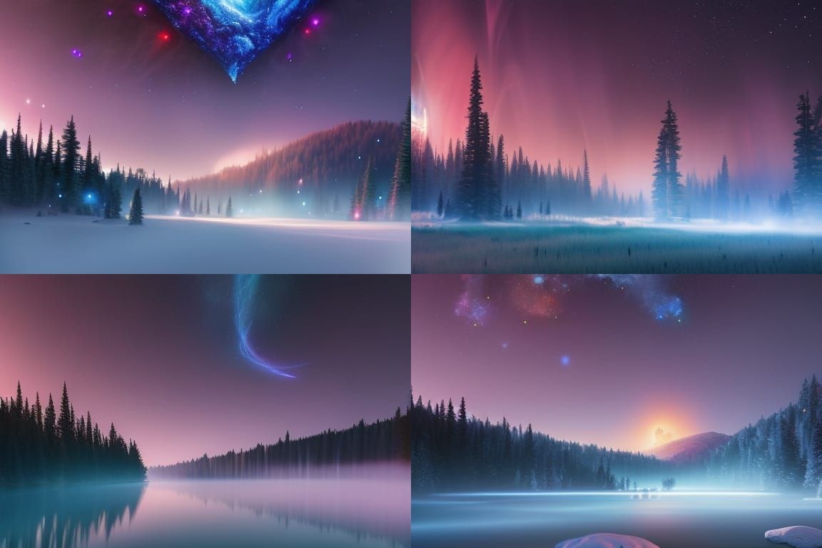 Snowy Forest with Starry Heart in Anime Style