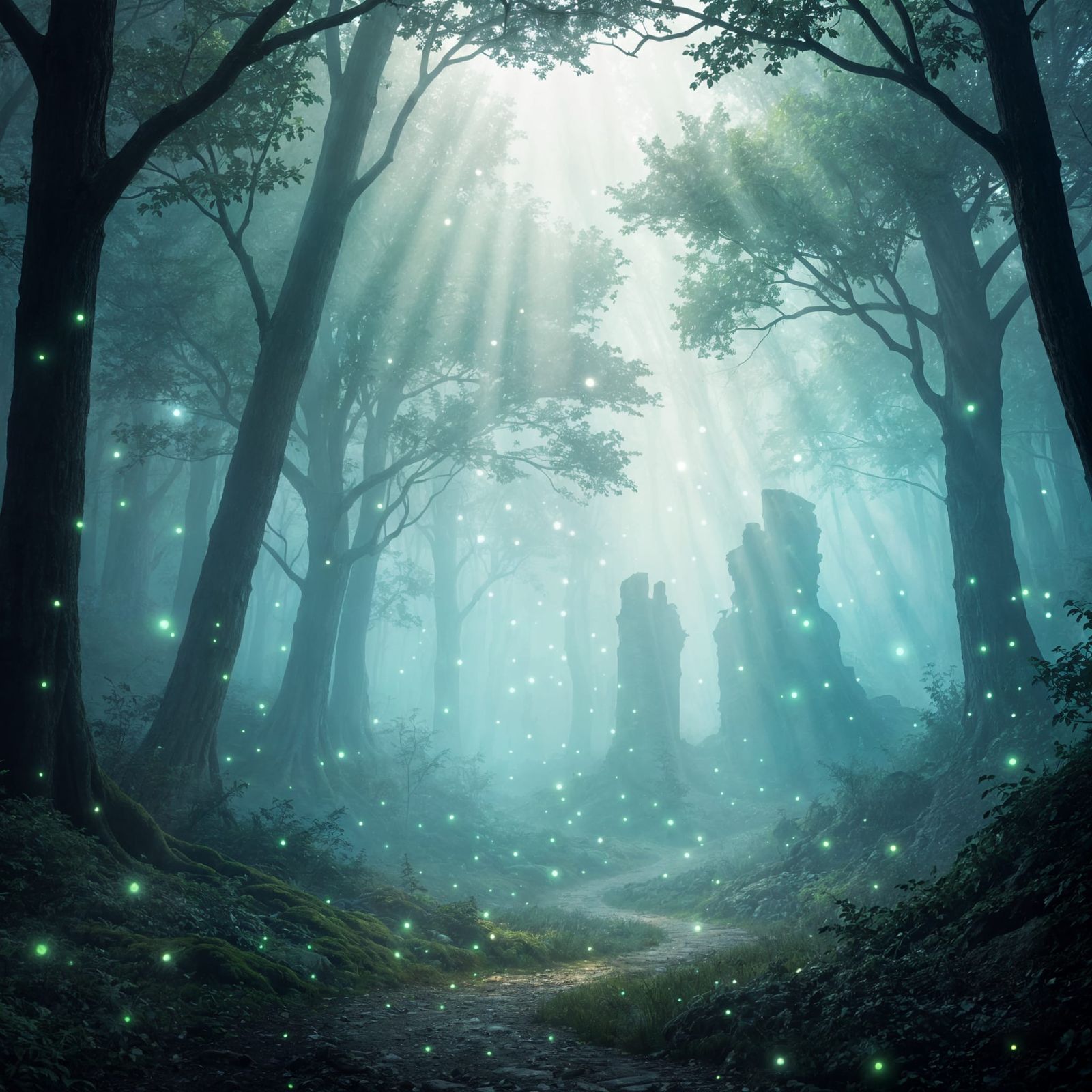 Misty Forest Ruin Digital Matte Painting