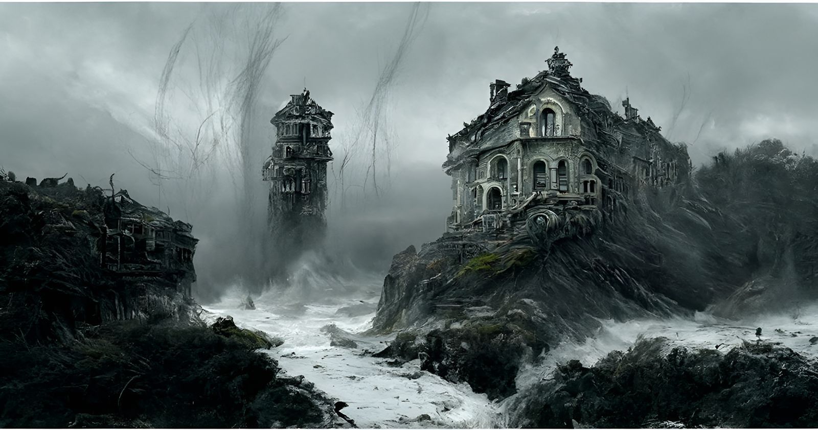 Ethereal Cliff House: Hyperdetailed Landscape Art