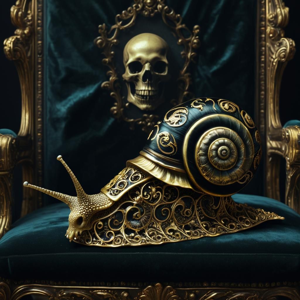 Gothic Snail on Throne: Dark Art Close-Up