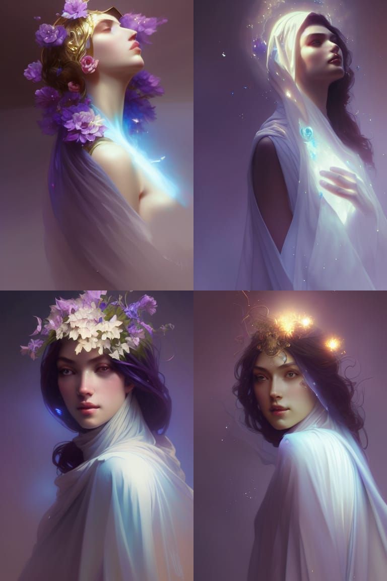 Veiled Vestal Virgin with Delphinium Flowers