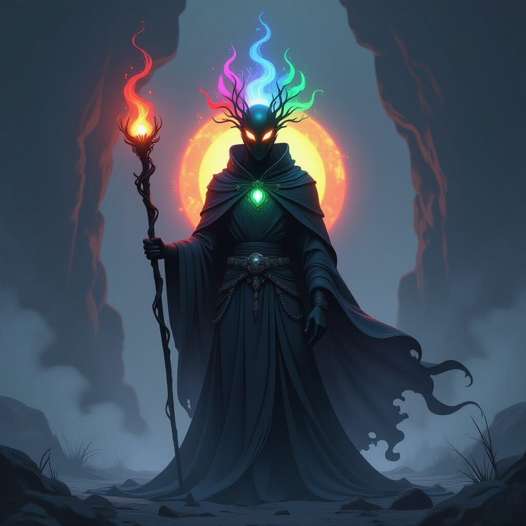 Bioluminescent Crystalline Humanoid in Living Shadow