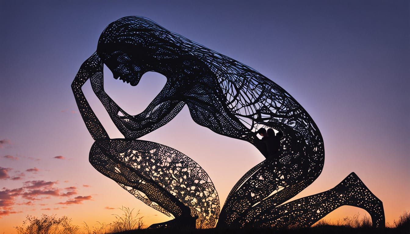 Surreal Fragmented Sculpture of Woman at Sunset