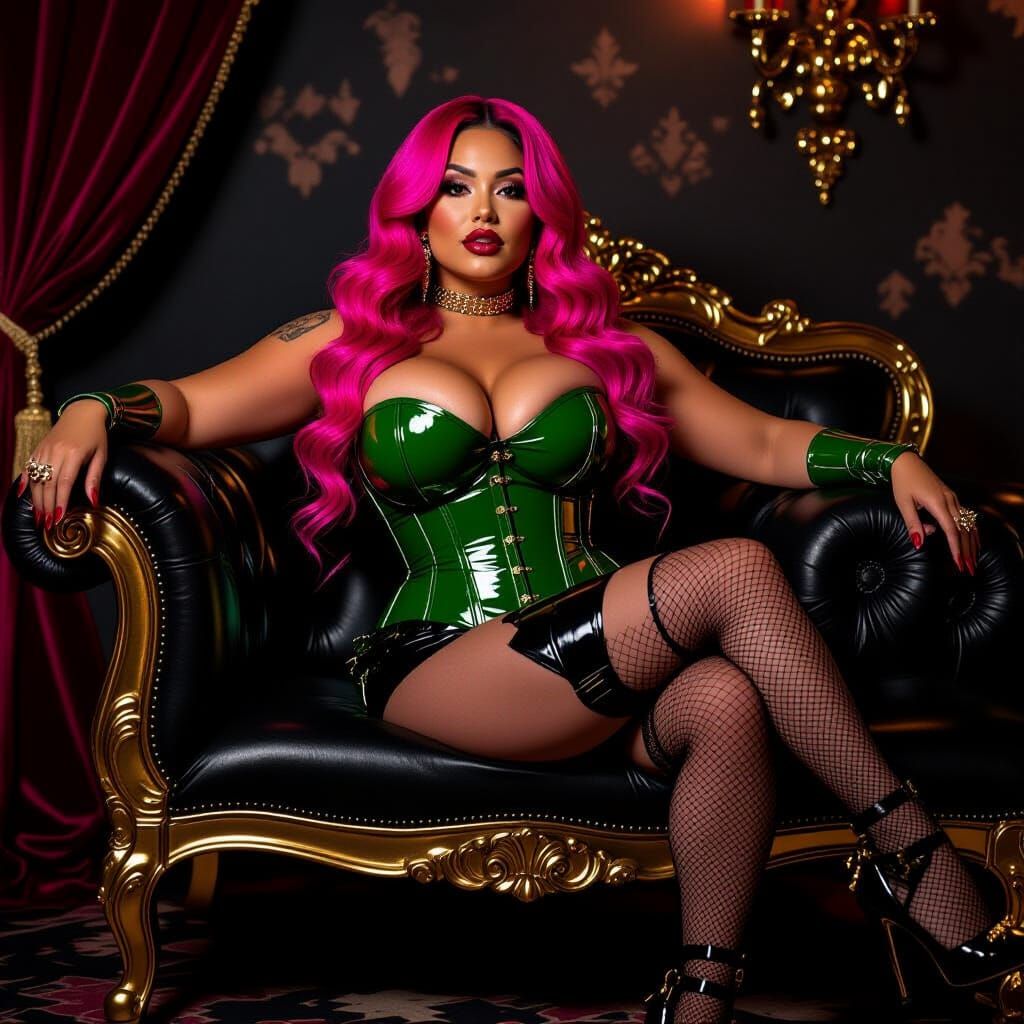 Confident Latina in Gothic Cabaret, Dark Fantasy Style