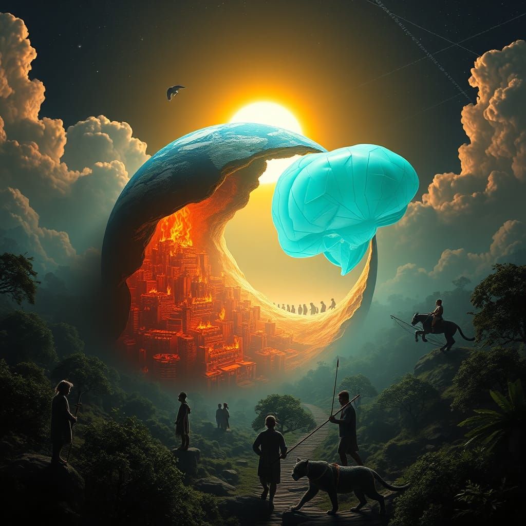 Sun Inside Earth: Surreal Dreamscape in Escher Style