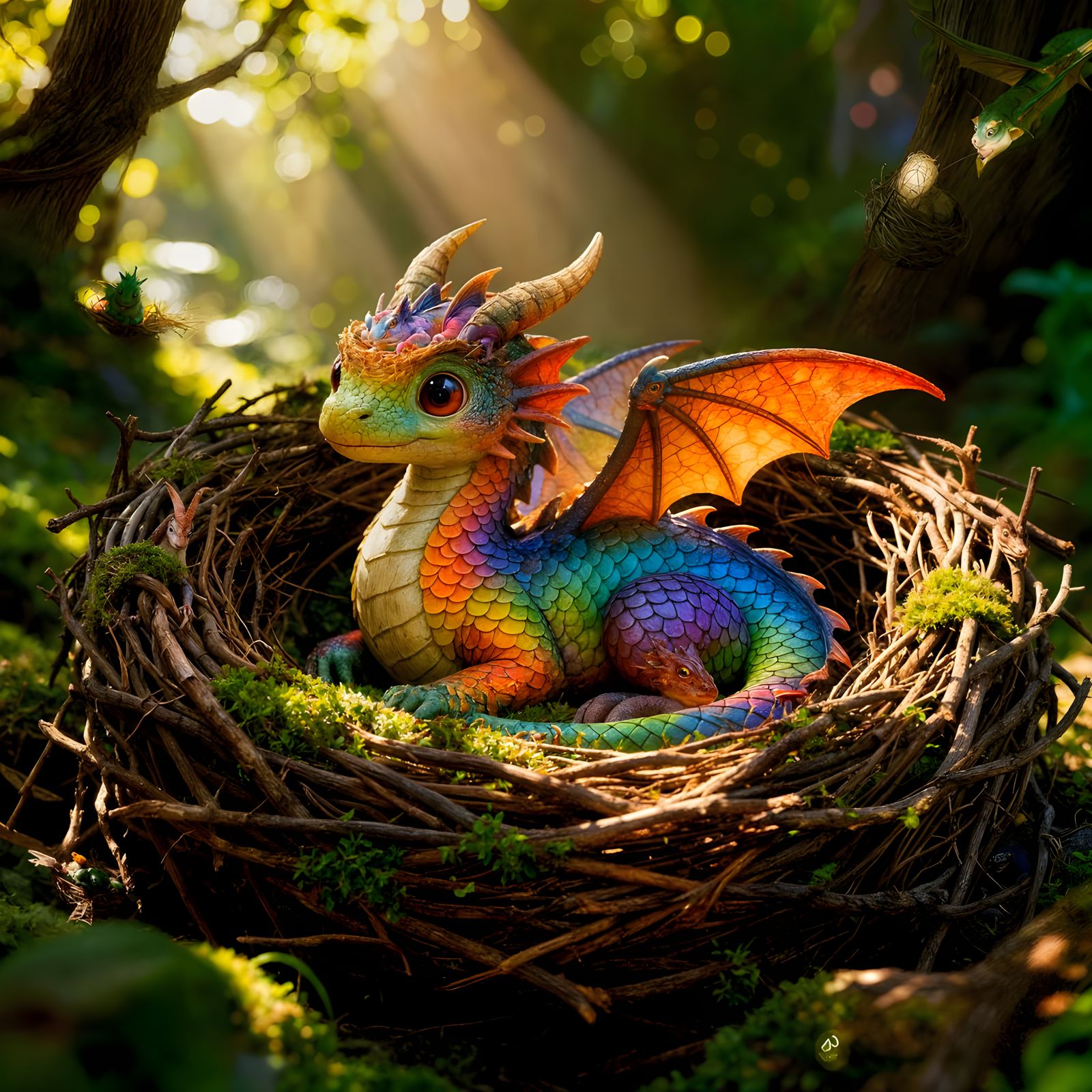 Whimsical Baby Dragon in a Cosy Nest