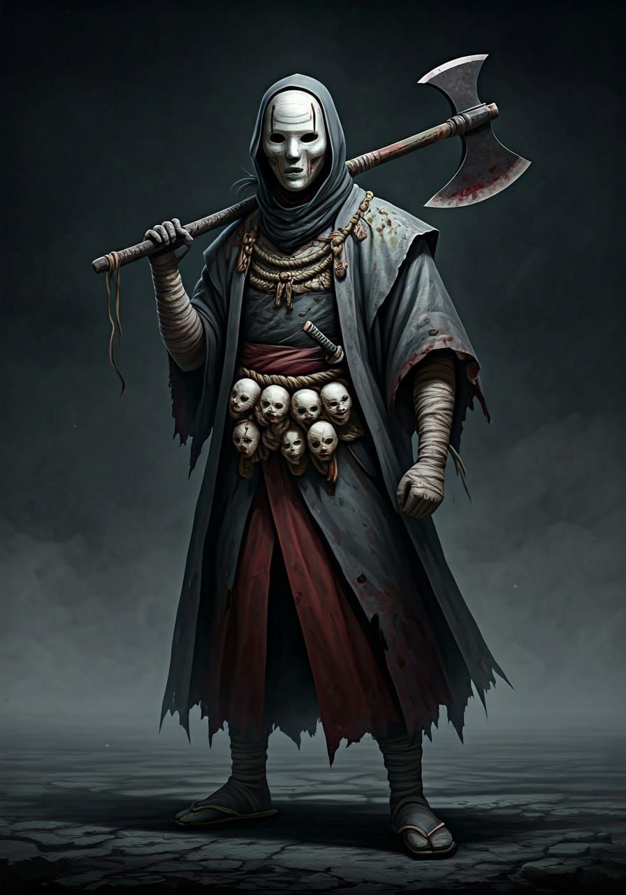 Eerie Hitokiri Warrior in Dark Gothic Horror Style
