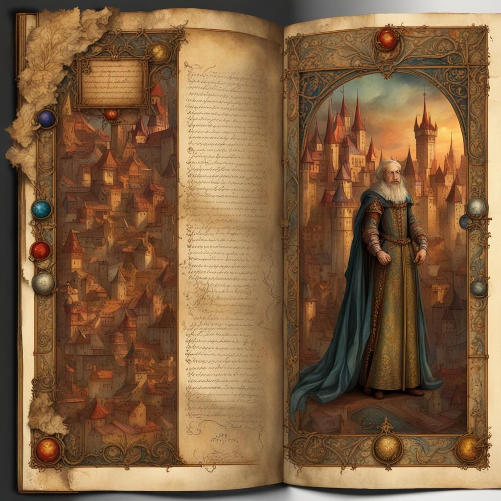 Illuminated Manuscript with Blank Page and Gold Details