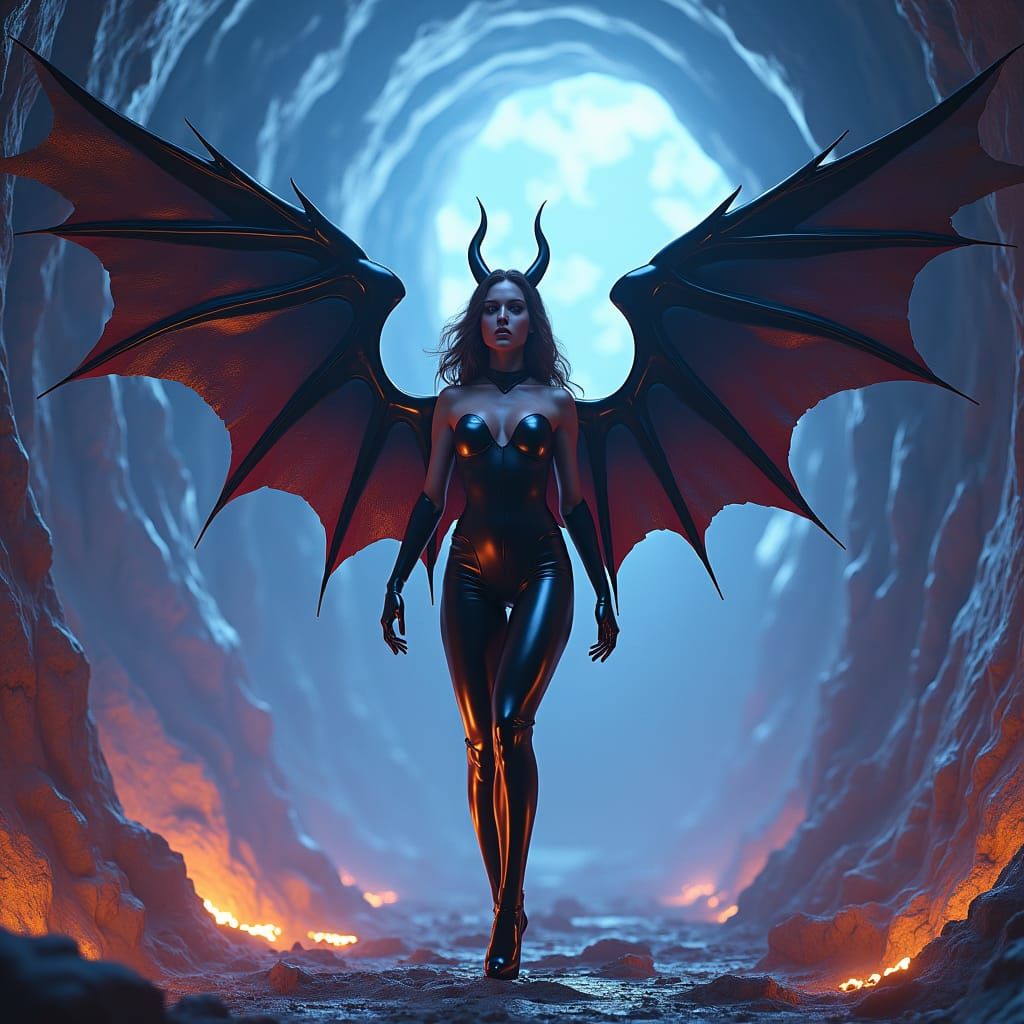 Retro Sci-Fi Angel in Latex Bodysuit, Digital Art