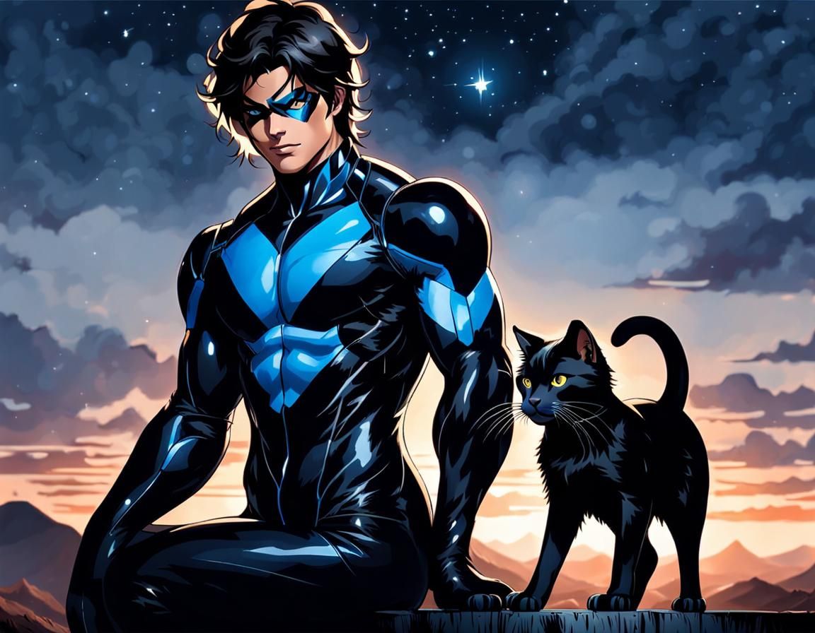 Hopeful Superhero with Pets in Winter Landscape