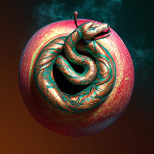Psychedelic Apple with Snake in Fantasy Art Style