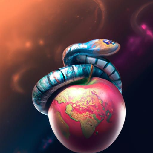 Psychedelic Apple with Snake in Fantasy Art Style