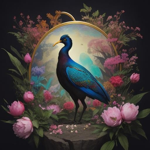 Himalayan Monal in Surrealist Garden Painting