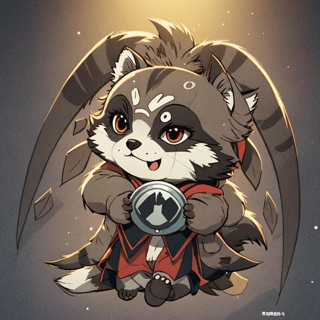 Cute Raccoon in Cel-Shaded Anime Style