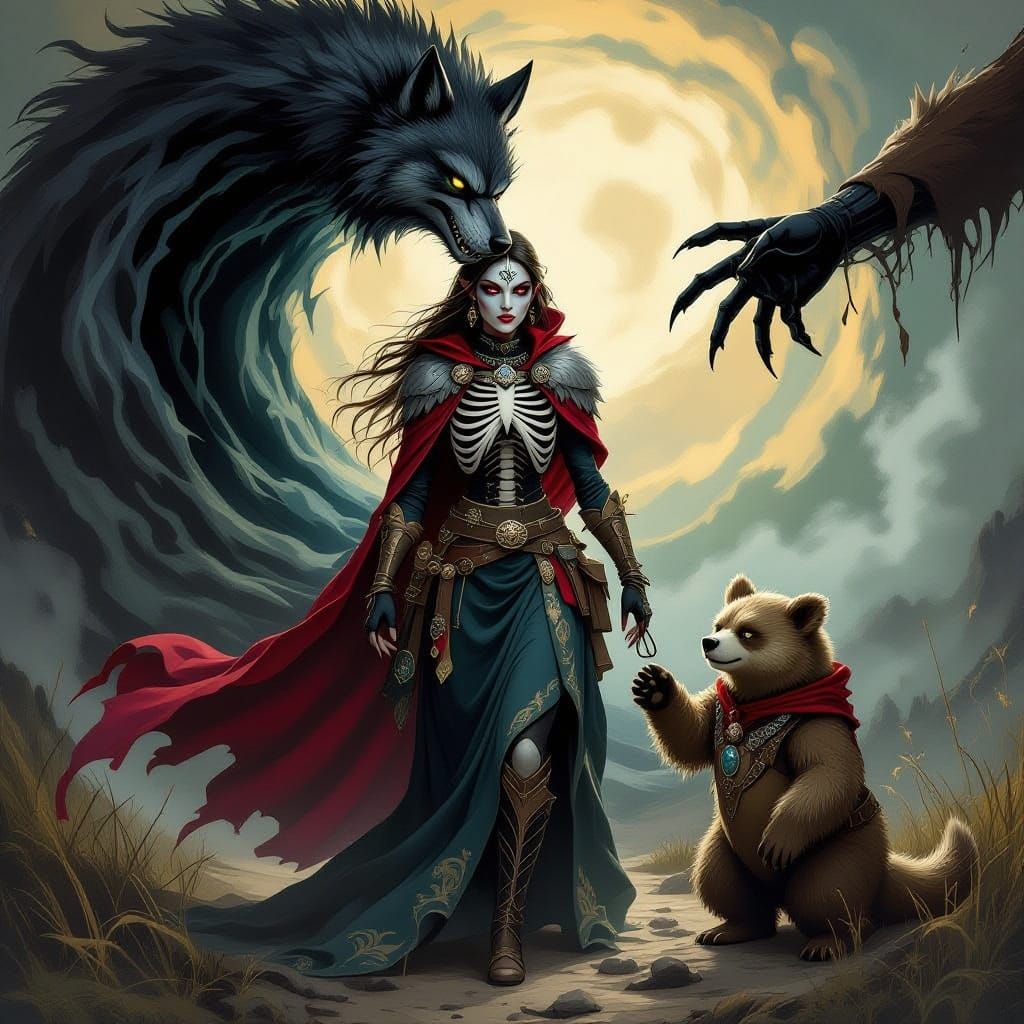 Werewolf Warrior Princess in Skeleton Costume