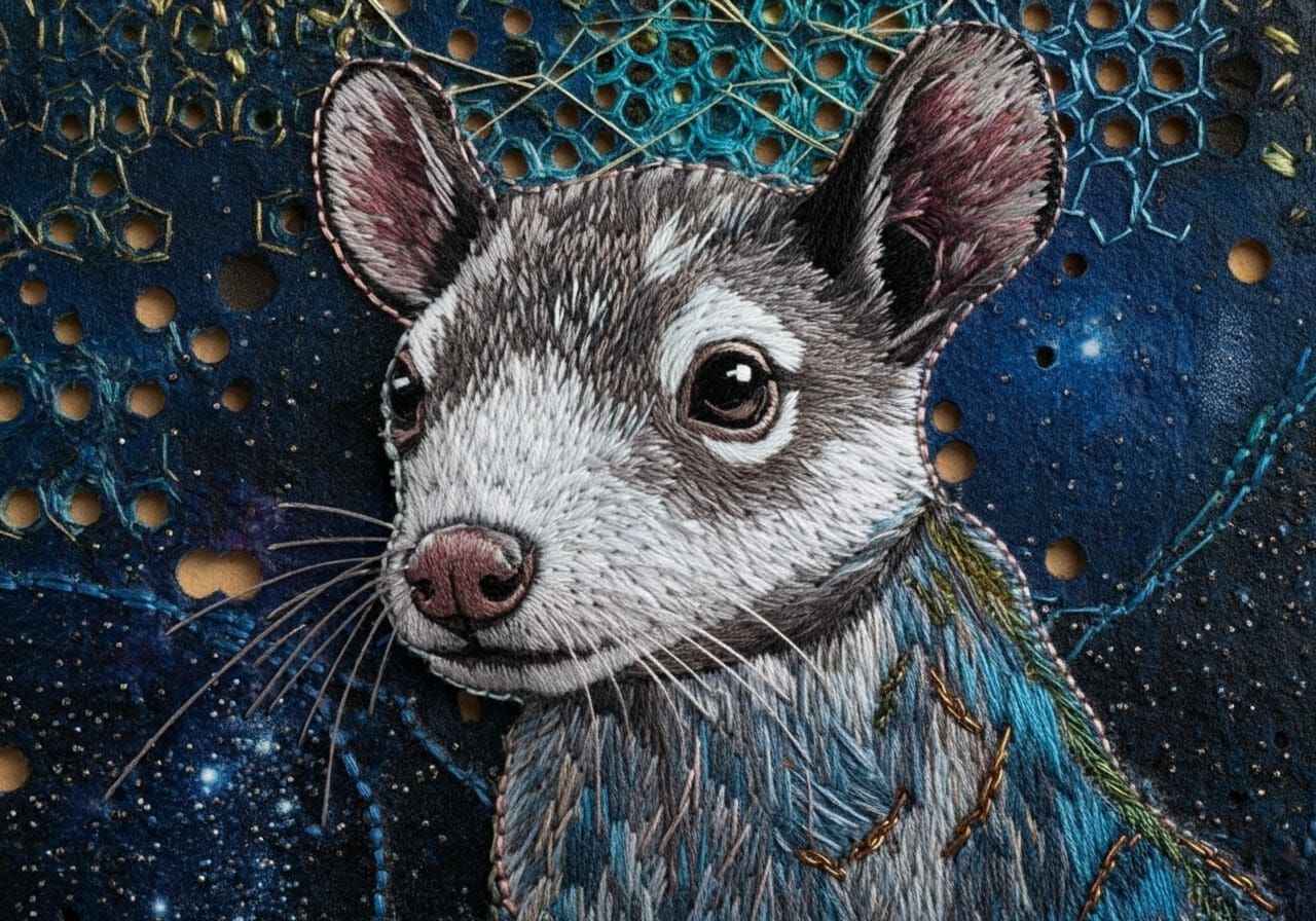 Mooncalf - Embroidery on Lasercut Wood