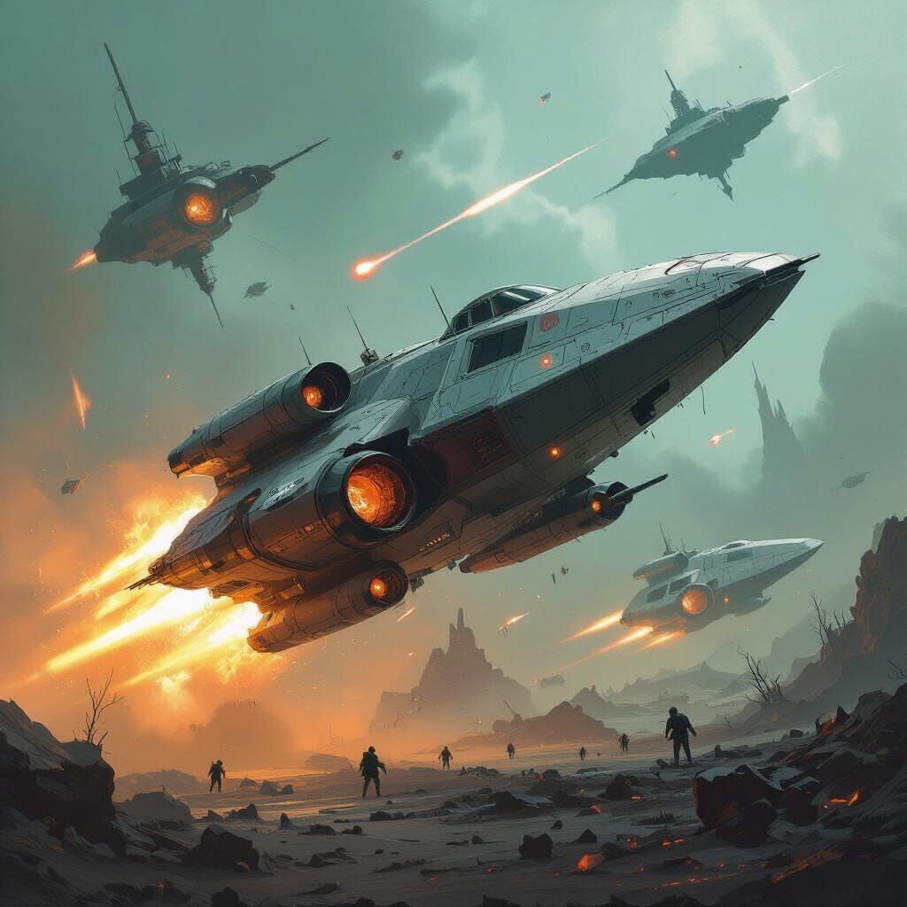 Spacecraft Attack on Alien Fleet: Concept Art