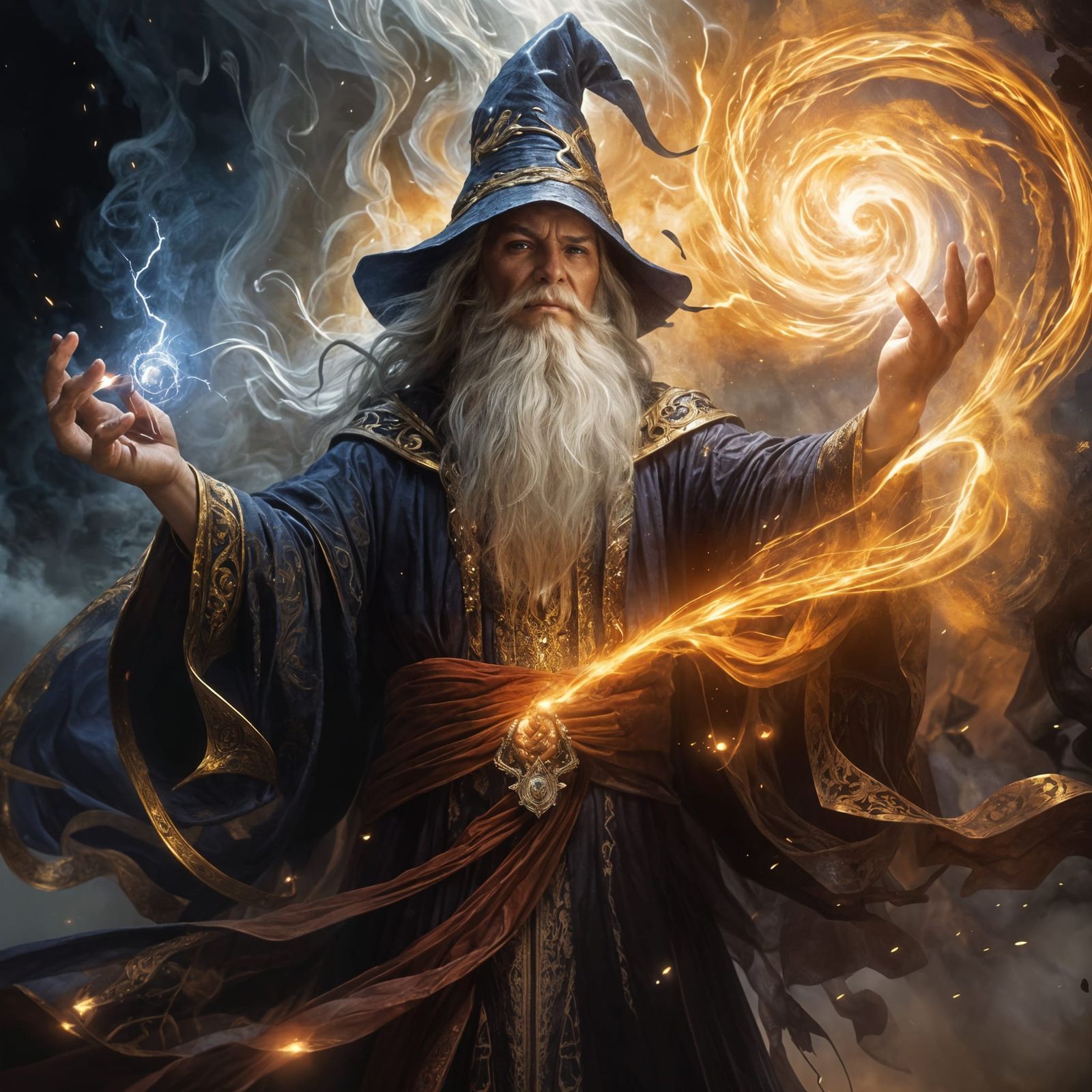Powerful Wizard Wielding Immense Magic Spells